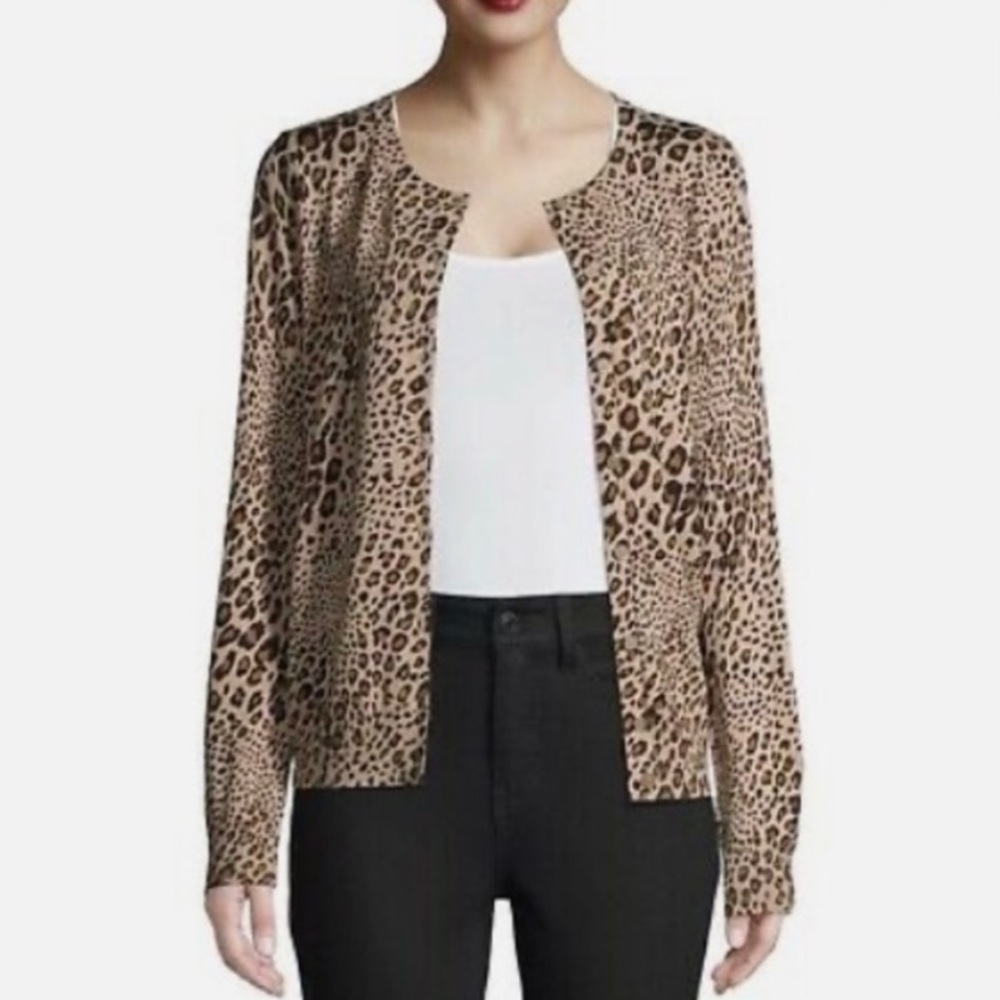 Animal Print Cardigan Sweater Womens Size XXL 20 Tan Cheetah Leopard Time & Tru